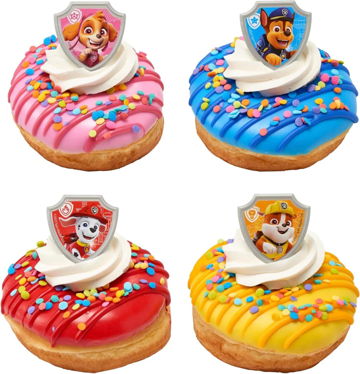 Paw Patrol Reporting For Duty Rings, Cupcake Decorations Featuring Chase, Marshall, Skye, And Rubble - 12 Pack
